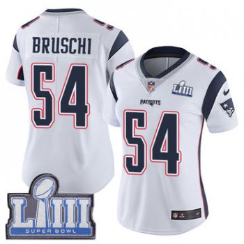 #54 Limited Tedy Bruschi White Nike NFL Road Women's Jersey New England Patriots Vapor Untouchable Super Bowl LIII Bound