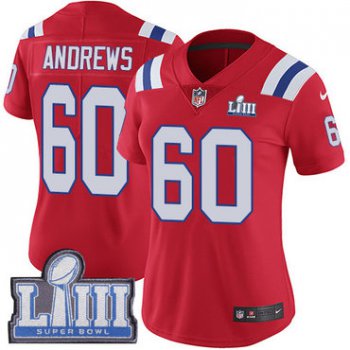 #60 Limited David Andrews Red Nike NFL Alternate Women's Jersey New England Patriots Vapor Untouchable Super Bowl LIII Bound