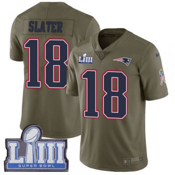 #18 Limited Matthew Slater Olive Nike NFL Youth Jersey New England Patriots 2017 Salute to Service Super Bowl LIII Bound