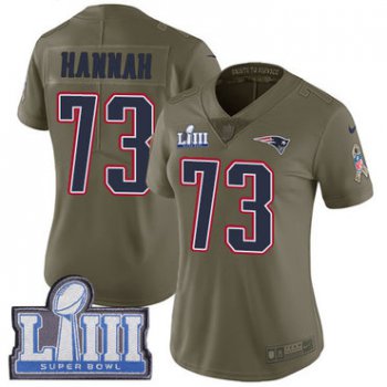 #73 Limited John Hannah Olive Nike NFL Women's Jersey New England Patriots 2017 Salute to Service Super Bowl LIII Bound