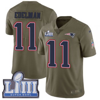 Youth New England Patriots #11 Julian Edelman Olive Nike NFL 2017 Salute to Service Super Bowl LIII Bound Limited Jersey