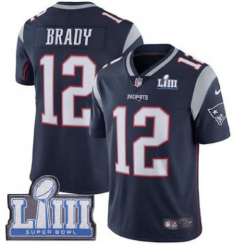 Youth New England Patriots #12 Tom Brady Navy Blue Nike NFL Home Vapor Untouchable Super Bowl LIII Bound Limited Jersey