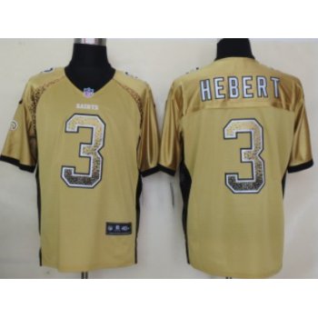 Nike New Orleans Saints #3 Bobby Hebert Drift Fashion Gold Elite Jersey