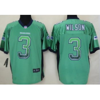 Nike Seattle Seahawks #3 Russell Wilson Drift Fashion Green Elite Jersey