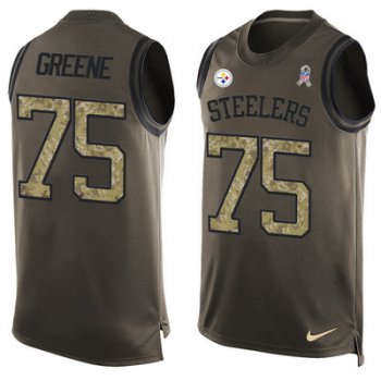 Men's Pittsburgh Steelers #75 Joe Greene Green Salute to Service Hot Pressing Player Name & Number Nike NFL Tank Top Jersey