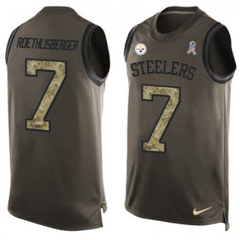 Men's Pittsburgh Steelers #7 Ben Roethlisberger Green Salute to Service Hot Pressing Player Name & Number Nike NFL Tank Top Jersey