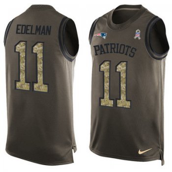 Men's New England Patriots #11 Julian Edelman Green Salute to Service Hot Pressing Player Name & Number Nike NFL Tank Top Jersey