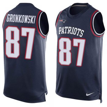 Men's New England Patriots #87 Rob Gronkowski Navy Blue Hot Pressing Player Name & Number Nike NFL Tank Top Jersey