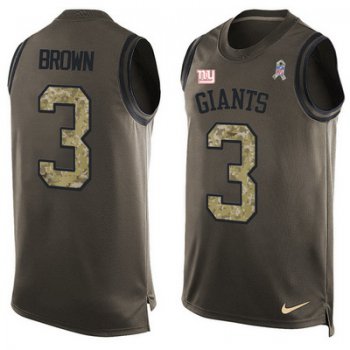Men's New York Giants #3 Josh Brown Green Salute to Service Hot Pressing Player Name & Number Nike NFL Tank Top Jersey