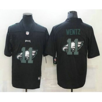 Men's Philadelphia Eagles #11 Carson Wentz Black 2020 Shadow Logo Vapor Untouchable Stitched NFL Nike Limited Jersey