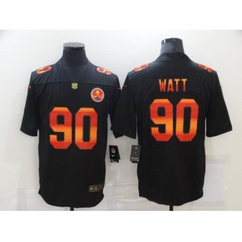Men's Pittsburgh Steelers #90 T. J. Watt Black Red Orange Stripe Vapor Limited Nike NFL Jersey