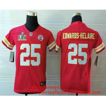 Youth Kansas City Chiefs #25 Clyde Edwards-Helaire Red 2021 Super Bowl LV Vapor Untouchable Stitched Nike Limited NFL Jersey