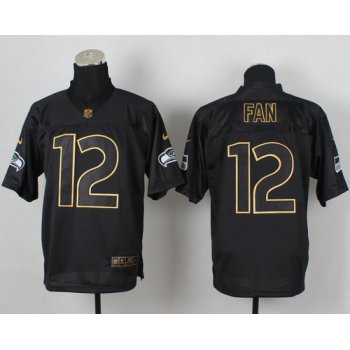 Nike Seattle Seahawks #12 Fan 2014 All Black/Gold Elite Jersey
