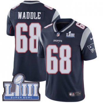 #68 Limited LaAdrian Waddle Navy Blue Nike NFL Home Youth Jersey New England Patriots Vapor Untouchable Super Bowl LIII Bound