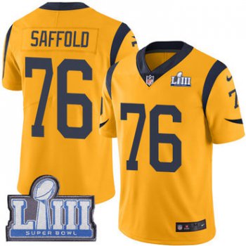 Youth Los Angeles Rams #76 Rodger Saffold Gold Nike NFL Rush Vapor Untouchable Super Bowl LIII Bound Limited Jersey