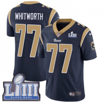 Youth Los Angeles Rams #77 Andrew Whitworth Navy Blue Nike NFL Home Vapor Untouchable Super Bowl LIII Bound Limited Jersey