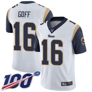 Rams #16 Jared Goff White Men's Stitched Football 100th Season Vapor Limited Jersey