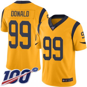 Rams #99 Aaron Donald Gold Men's Stitched Football Limited Rush 100th Season Jersey