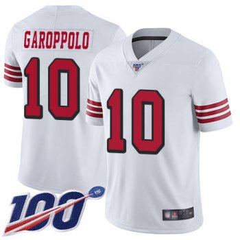 49ers #10 Jimmy Garoppolo White Rush Men's Stitched Football Limited 100th Season Jersey