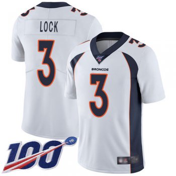 Broncos #3 Drew Lock White Men's Stitched Football 100th Season Vapor Limited Jersey