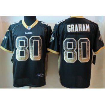 Nike New Orleans Saints #80 Jimmy Graham Drift Fashion Black Elite Jersey