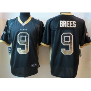 Nike New Orleans Saints #9 Drew Brees Drift Fashion Black Elite Jersey