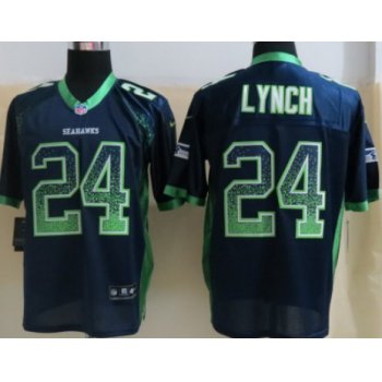 Nike Seattle Seahawks #24 Marshawn Lynch Drift Fashion Blue Elite Jersey