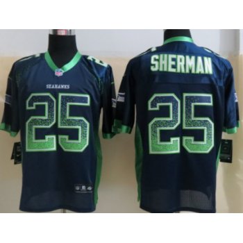 Nike Seattle Seahawks #25 Richard Sherman Drift Fashion Blue Elite Jersey