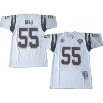 San Diego Chargers #55 Junior Seau White Super Bowl XXIX Patch Throwback Jersey