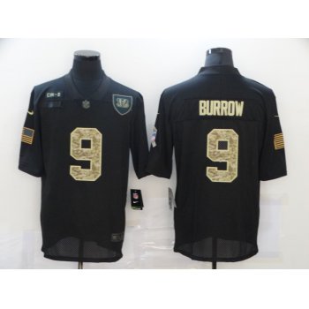 Men's Cincinnati Bengals #9 Joe Burrow Black Camo 2020 Salute To Service Stitched NFL Nike Limited Jersey