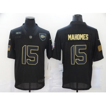 Men's Kansas City Chiefs #15 Patrick Mahomes Black 2020 Salute To Service Stitched NFL Nike Limited Jersey