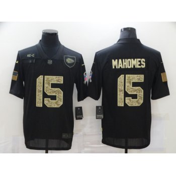 Men's Kansas City Chiefs #15 Patrick Mahomes Black Camo 2020 Salute To Service Stitched NFL Nike Limited Jersey