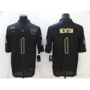 Men's New England Patriots #1 Cam Newton Black 2020 Salute To Service Stitched NFL Nike Limited Jersey