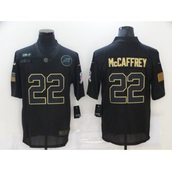 Men's Carolina Panthers #22 Christian McCaffrey Black 2020 Salute To Service Stitched NFL Nike Limited Jersey