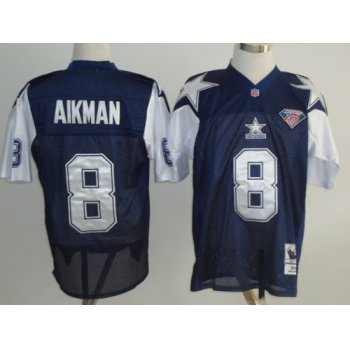 Dallas Cowboys #8 Troy Aikman Blue Thanksgiving 75TH Throwback Jersey