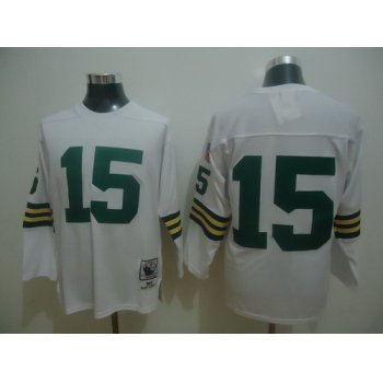 Green Bay Packers #15 Bart Starr White Long-Sleeved Throwback Jersey