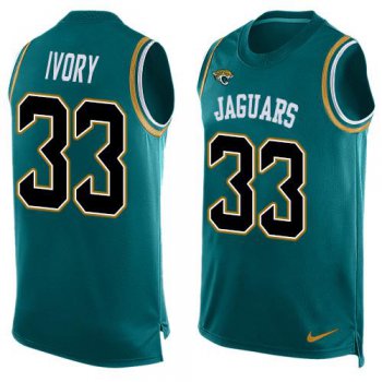Men's Jacksonville Jaguars #33 Chris Ivory Teal Green Hot Pressing Player Name & Number Nike NFL Tank Top Jersey