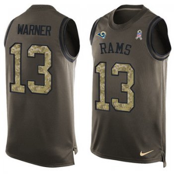 Men's Los Angeles Rams #13 Kurt Warner Green Salute to Service Hot Pressing Player Name & Number Nike NFL Tank Top Jersey