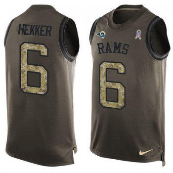 Men's Los Angeles Rams #6 Johnny Hekker Green Salute to Service Hot Pressing Player Name & Number Nike NFL Tank Top Jersey