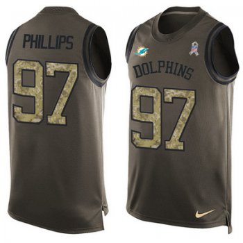 Men's Miami Dolphins #97 Jordan Phillips Green Salute to Service Hot Pressing Player Name & Number Nike NFL Tank Top Jersey