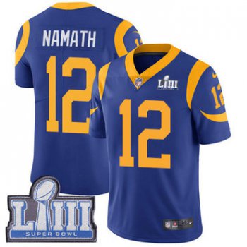 #12 Limited Joe Namath Royal Blue Nike NFL Alternate Youth Jersey Los Angeles Rams Vapor Untouchable Super Bowl LIII Bound