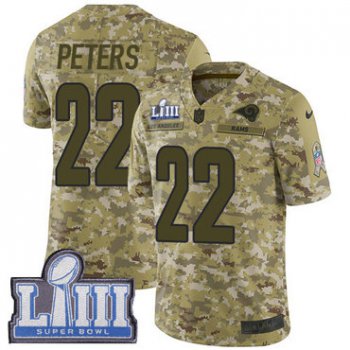 #22 Limited Marcus Peters Camo Nike NFL Youth Jersey Los Angeles Rams 2018 Salute to Service Super Bowl LIII Bound
