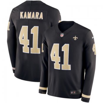 Men's Saints #41 Alvin Kamara Black Team Color Men's Stitched NFL Limited Therma Long Sleeve Jersey