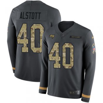 Nike Buccaneers #40 Mike Alstott Anthracite Salute to Service Men's Stitched NFL Limited Therma Long Sleeve Jersey