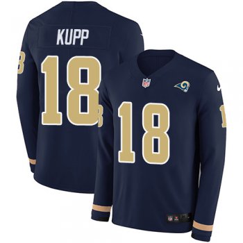 Nike Rams #18 Cooper Kupp Navy Blue Team Color Men's Stitched NFL Limited Therma Long Sleeve Jersey