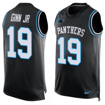 Men's Carolina Panthers #19 Ted Ginn Jr Black Hot Pressing Player Name & Number Nike NFL Tank Top Jersey