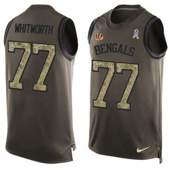 Men's Cincinnati Bengals #77 Andrew Whitworth Green Salute to Service Hot Pressing Player Name & Number Nike NFL Tank Top Jersey