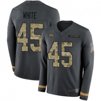 Buccaneers #45 Devin White Anthracite Salute to Service Men's Stitched Football Limited Therma Long Sleeve Jersey