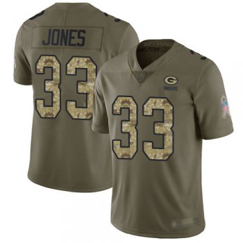 Men's Green Bay Packers #33 Aaron Jones Olive Camo 2017 Salute To Service Limited Jersey