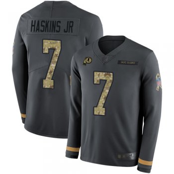 Redskins #7 Dwayne Haskins Jr Anthracite Salute to Service Men's Stitched Football Limited Therma Long Sleeve Jersey